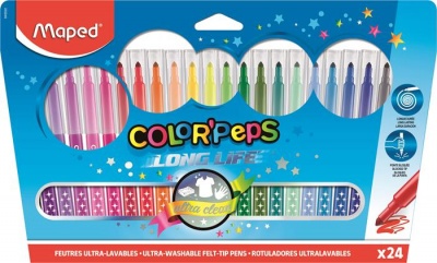 Filctoll készlet, mosható, MAPED "Color`Peps Long Life", 24 különböző szín