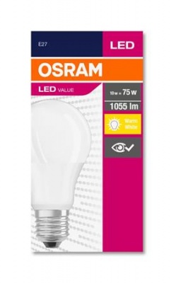 LED izzó, E27, gömb, A60, 10W, 1055lm, 2700K (MF), OSRAM "Value"